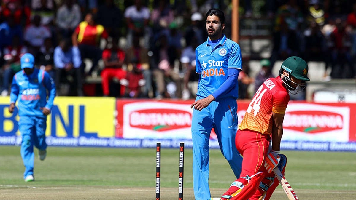 Photo: X | @TheYorkerBall : Barinder Sran during a T20I match against Zimbabwe in 2016.